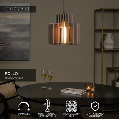 Lucide ROLLO - Pendant light - 1xE27 - Taupe
